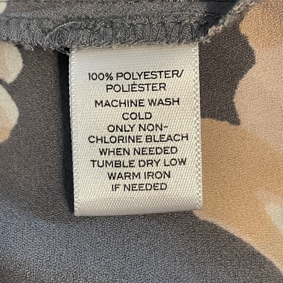 LOFT Floral Blouse Womens Size Large Tall Gray Peach Long Sleeve Career Top - Picture 7 of 9